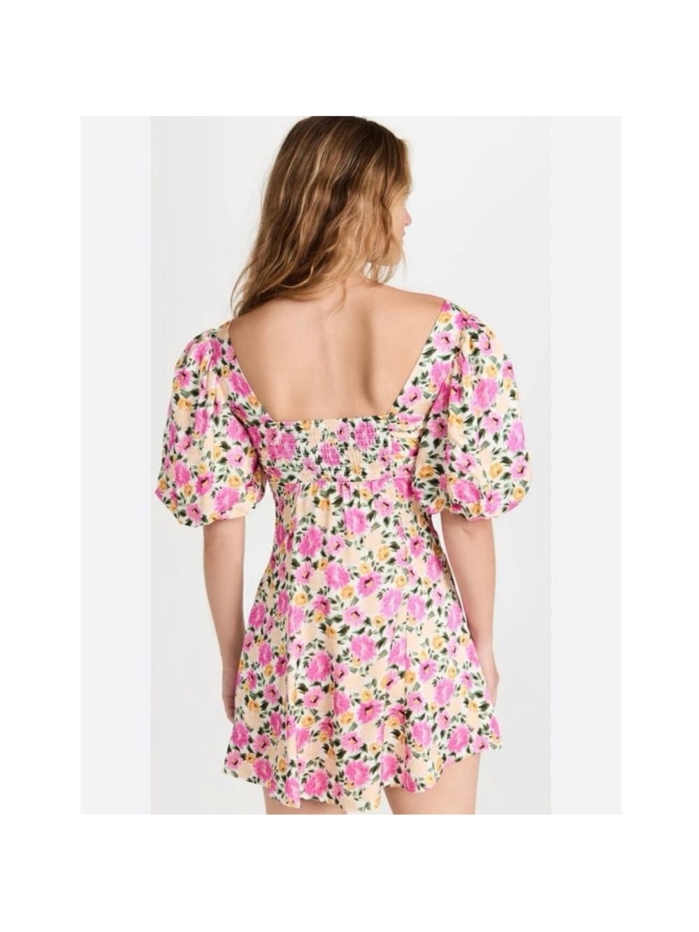 For Love and Lemons Sasha Pink Floral Puff Sleeve Mini Dress size M - Picture 4 of 16